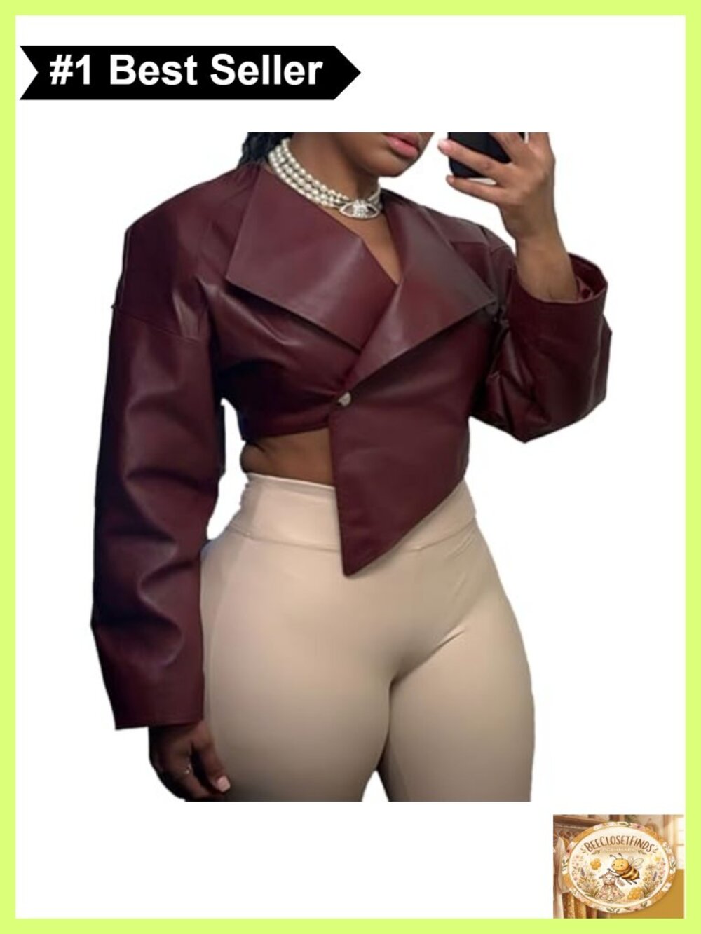 Crop Faux Leather Jacket Women Long Sleeve Button Down PU Coat